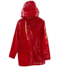 Red Hooded Button * Pocket PU sólido Raincoat para adultos